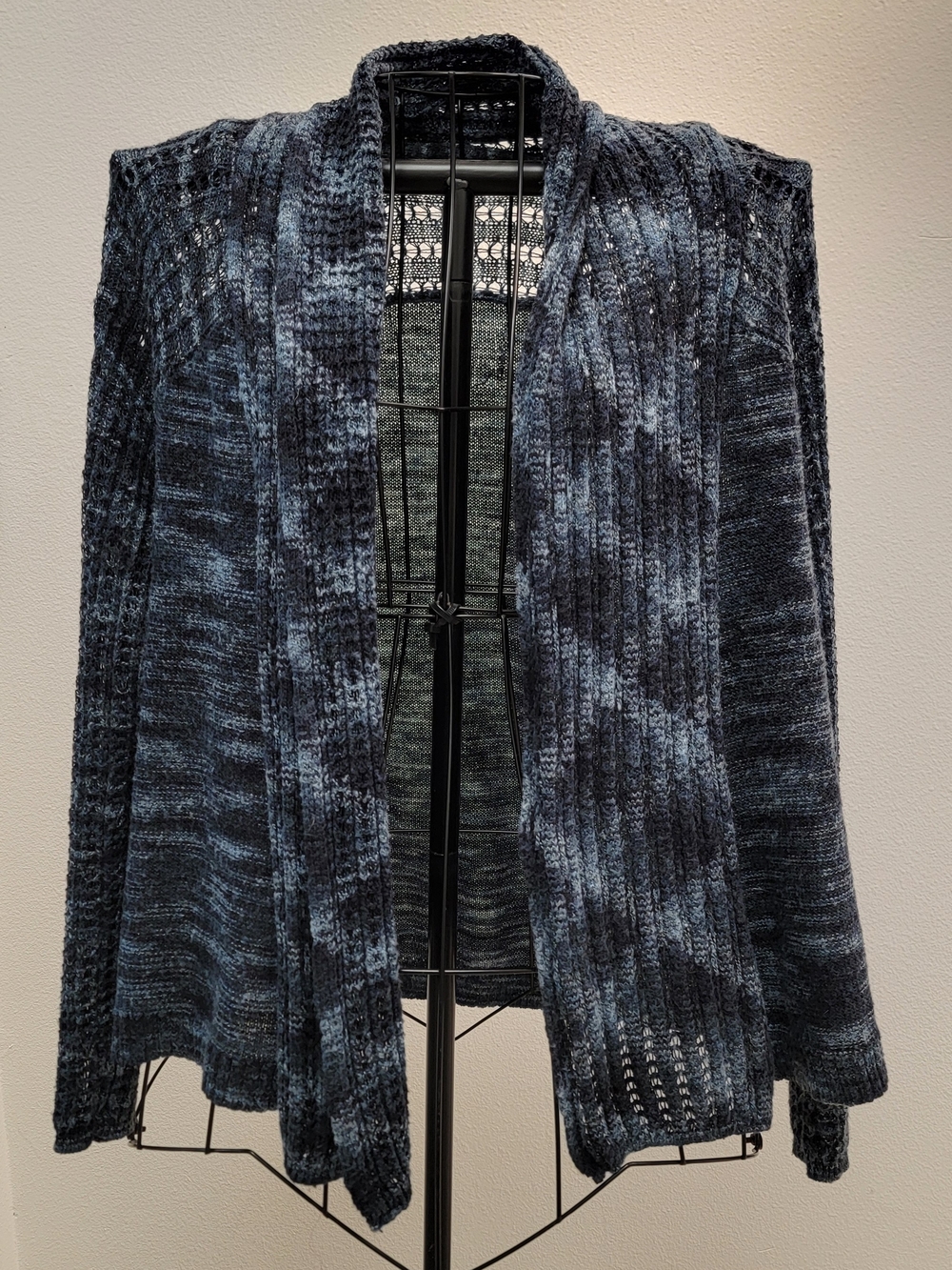 Open-Front Blue Marled Women's Sweater Cardigan